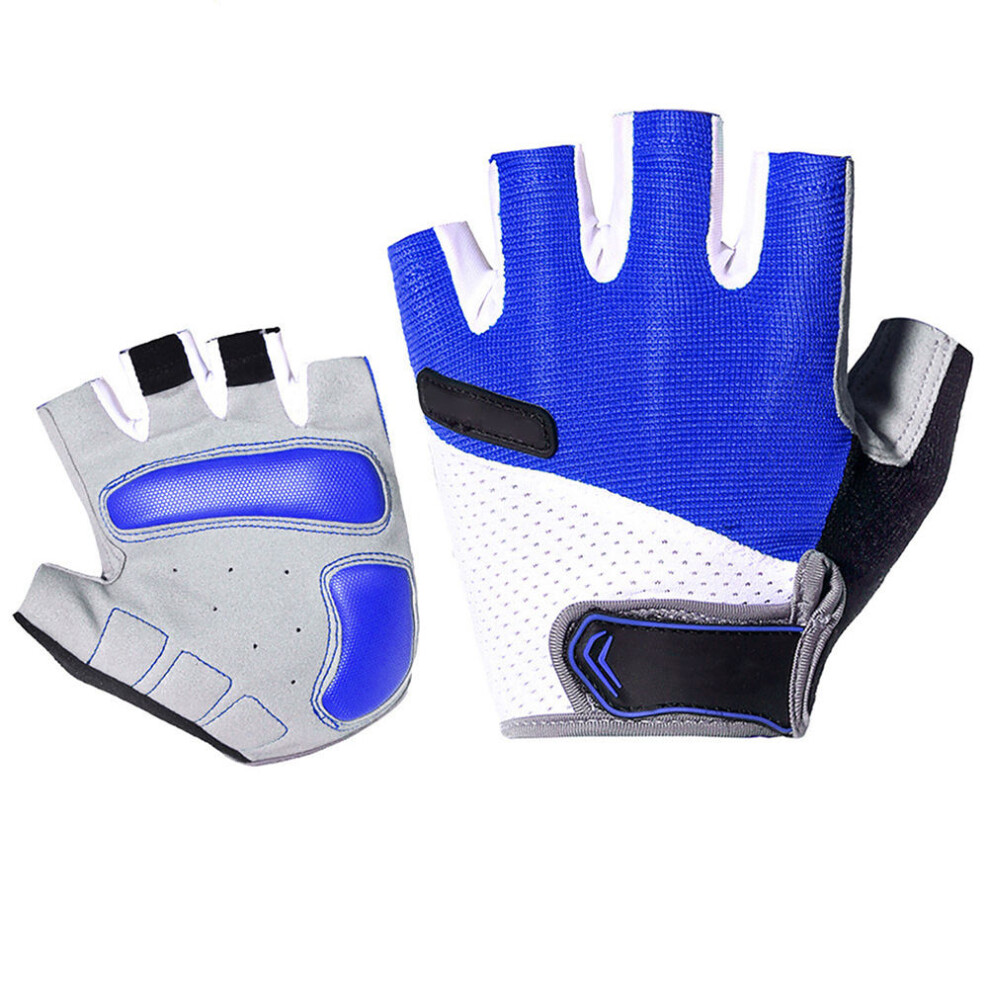 One Pair M Half Finger Breathable Cycling Gloves Blue 3361299511262