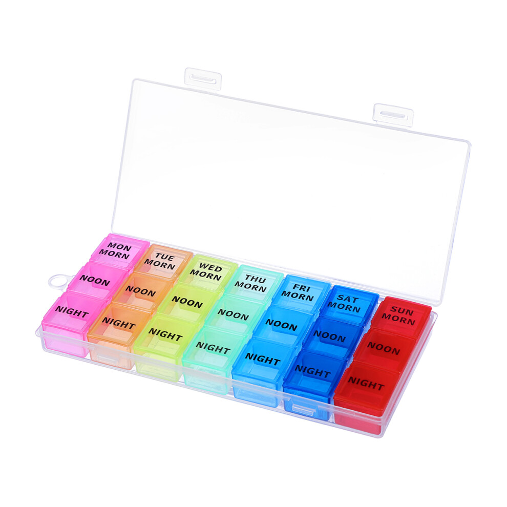 Artibetter 21 Grids Portable Monthly Pill Organizer Storage Container
