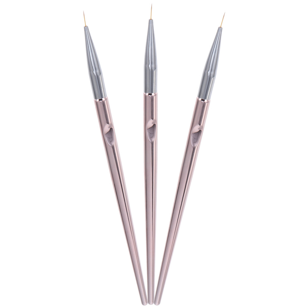 Artibetter Golden 3Pcs Nail Art Liner Brush Set Lightweight Durable Manicure Pens