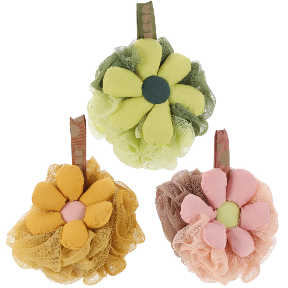 Villcase 3Pcs Elastic Bath Flower Loofah Sponge With Lanyard For Shower Use