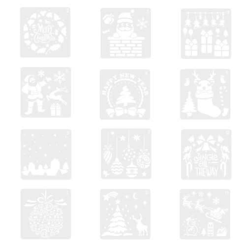 24 Pcs Christmas Painting Stencil Template Reusable Drawing Set 2