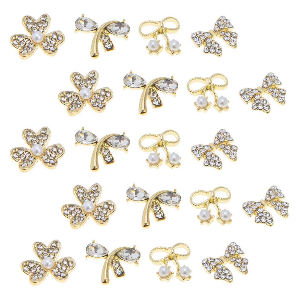 Villcase 40 Pcs Rhinestone Pearl Bow Nail Charm 3D Manicure Decorations