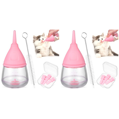 2Pcs Pet Nursing Bottle For Puppy And Kitten With Replaceable Nipples 1