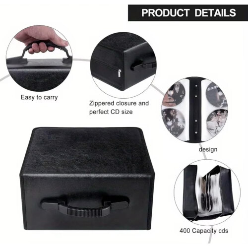400 Capacity CD/DVD Storage Organizer Case Holds 400 Discs Portable Travel Case Durable Plastic 1