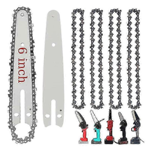 5PCS 6" Mini Chainsaw Chain & 2 Replacement Bars for Cordless Portable Electric Tools 1