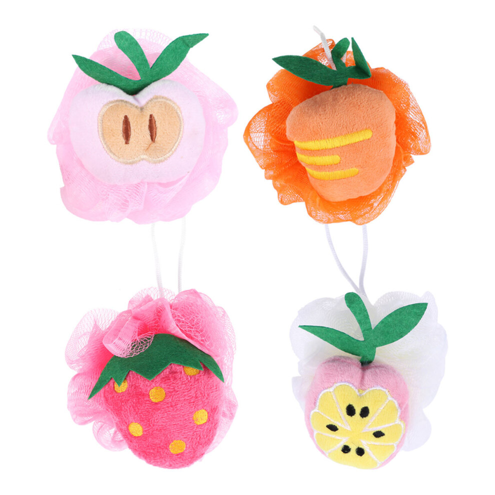 Vaguelly 4 Pcs Fruit Shaped Bath Ball Mesh Sponge Pouf Shower Scrubber