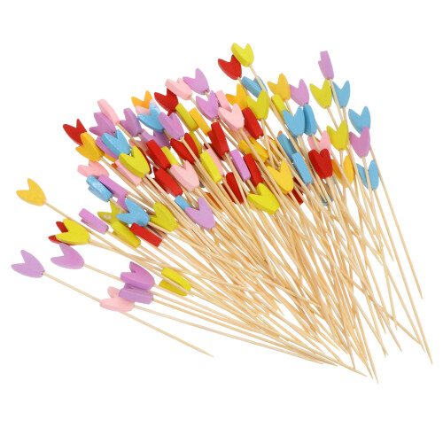 100Pcs Heart-Shaped Bamboo Fruit And Sushi Sticks Disposable 1