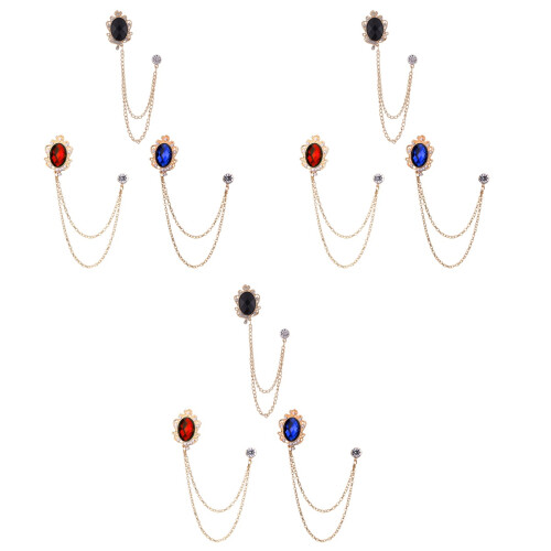 9 Pcs Men'S Gemstone Brooch Chain Lapel Pin Badge 2