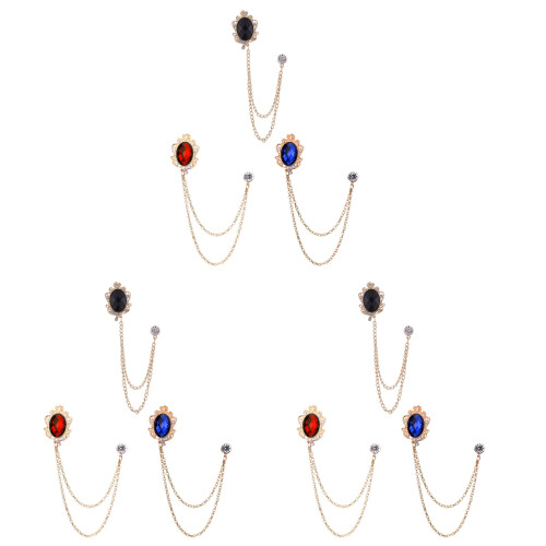 9 Pcs Men'S Gemstone Brooch Chain Lapel Pin Badge 1
