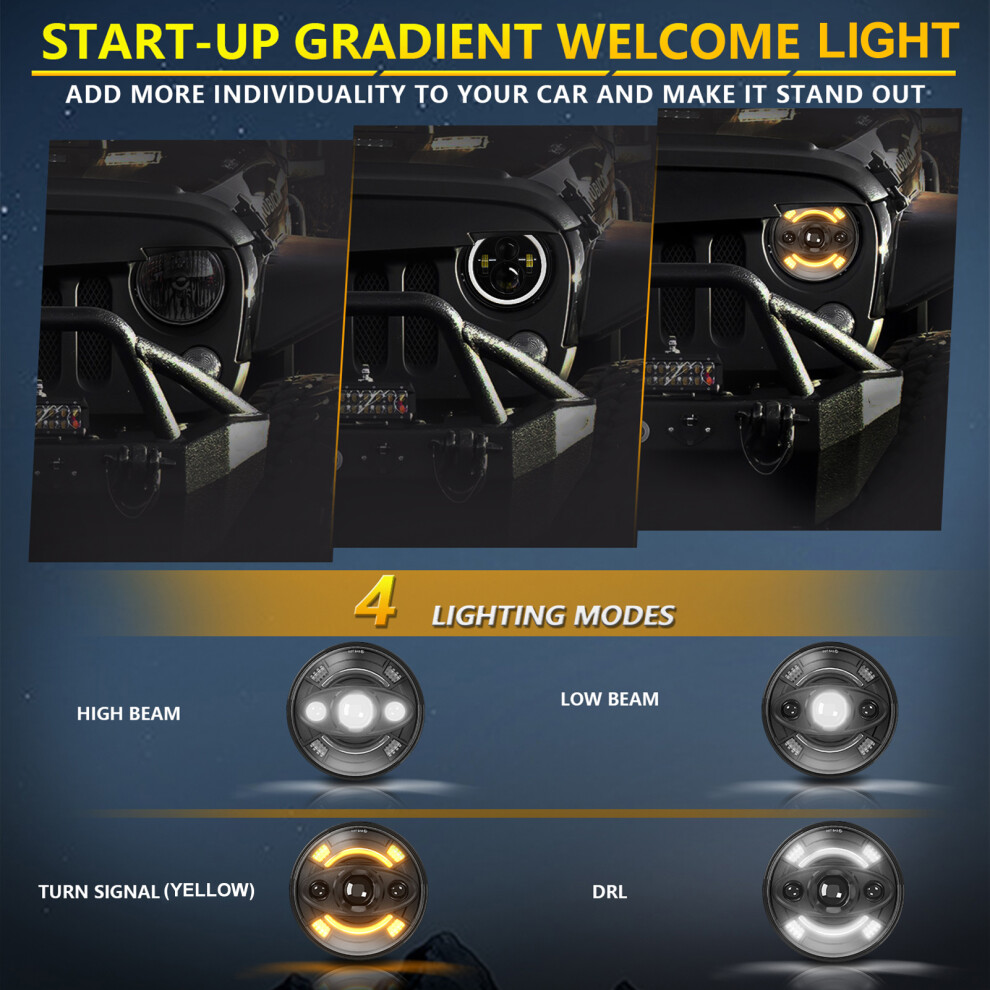7 Inch Led Headlight With Hi/Lo Beam, Drl, Turn Signal Waterproof, 120W 5041351980370