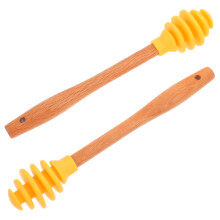 2Pcs Honey Spoon With Silicone Head And Wooden Handle For Tea Jars
