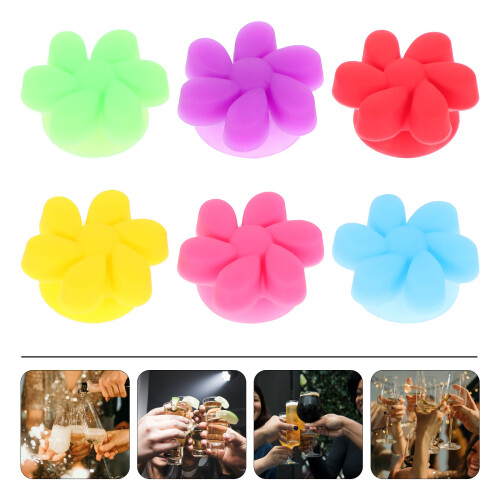 6Pcs Silicone Wine Glass Markers Flower Shaped Drink Identifiers 2