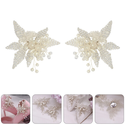 One Pair Crystal Shoe Buckles With Pearl Elegant Clip 1