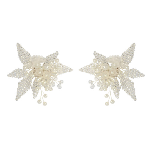 One Pair Crystal Shoe Buckles With Pearl Elegant Clip