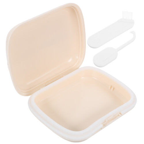 2 Sets Plastic Denture Case With Cleaning Tools For Travel 2