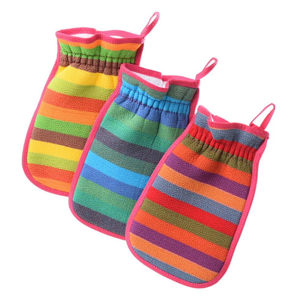 Exfoliating Bath Towel Gloves 3 Pcs Set - Body Scrub Mitts For Shower, Comfortable Random Color