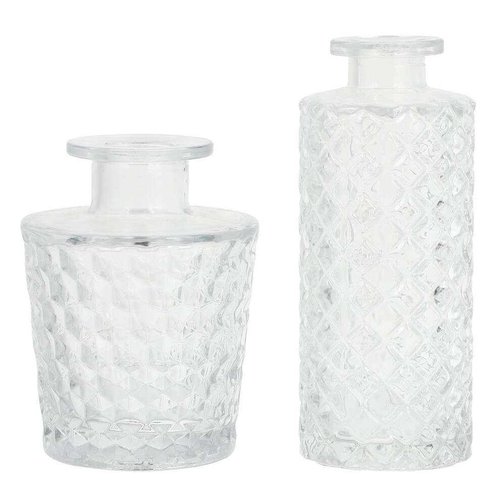 2Pcs Clear Glass Vases With Diamond And Honeycomb Pattern-image-OPC-PKXG8HP-NEW