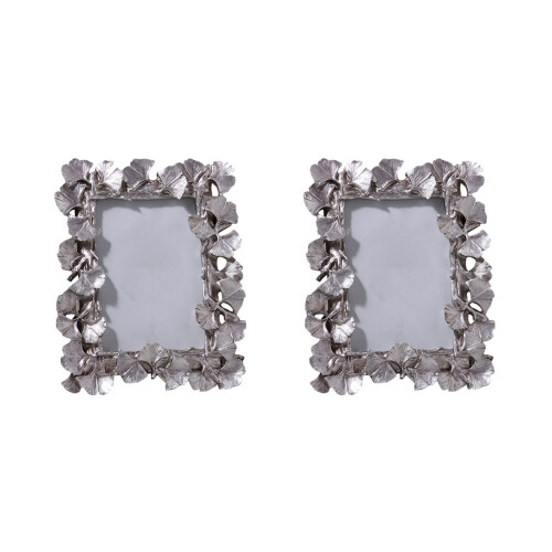 2 Pcs Resin Ginkgo Leaf Photo Frame For Home Office Decor Silver 1