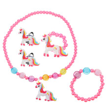 2 Sets Girl Unicorn Jewelry Necklace Ring Bracelet Earring