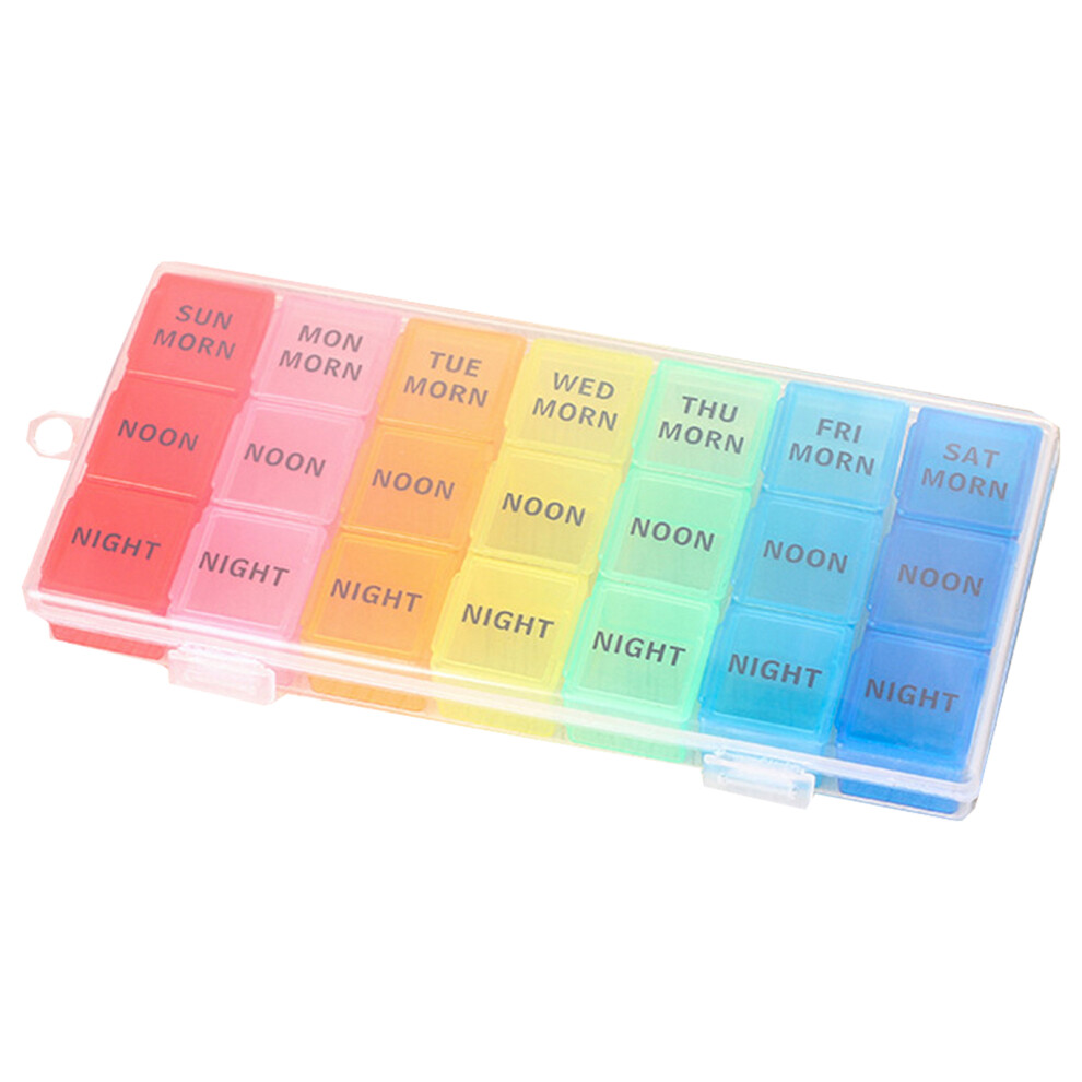 Solustre 10Pcs Colorful 21 Grids Monthly Pill Organizer Container