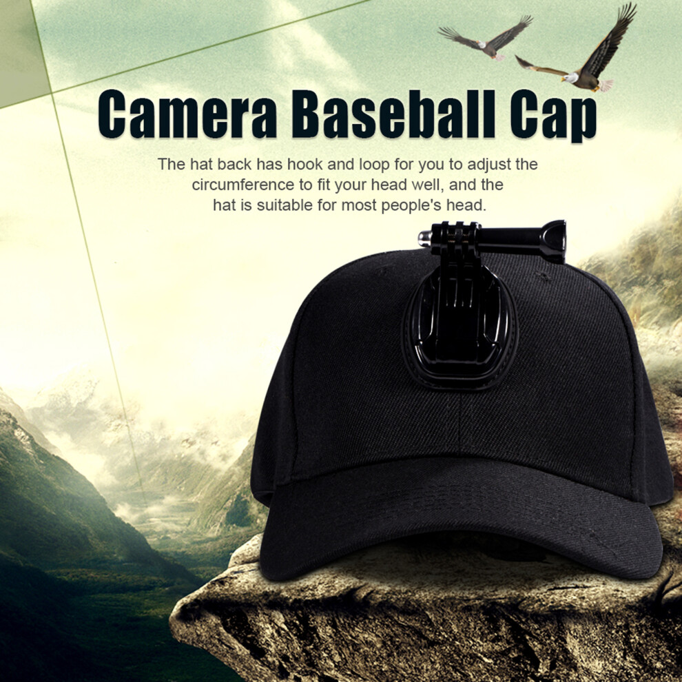 Adjustable Action Camera Baseball Hat With J-Hook Mount Black 9411352126866