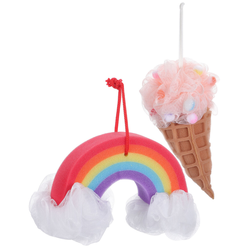 Vaguelly 4 Pcs Rainbow Ice Cream Bath Balls Set Bubbling Shower Sponges