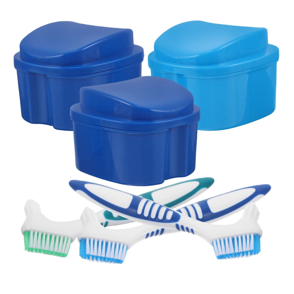 Inoomp 3 Sets Denture Storage Case With Brush Â Waterproof Travel Box