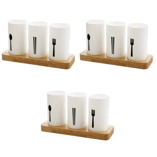 3Pcs Wood Base Kitchen Drain Chopstick Storage Container White 2