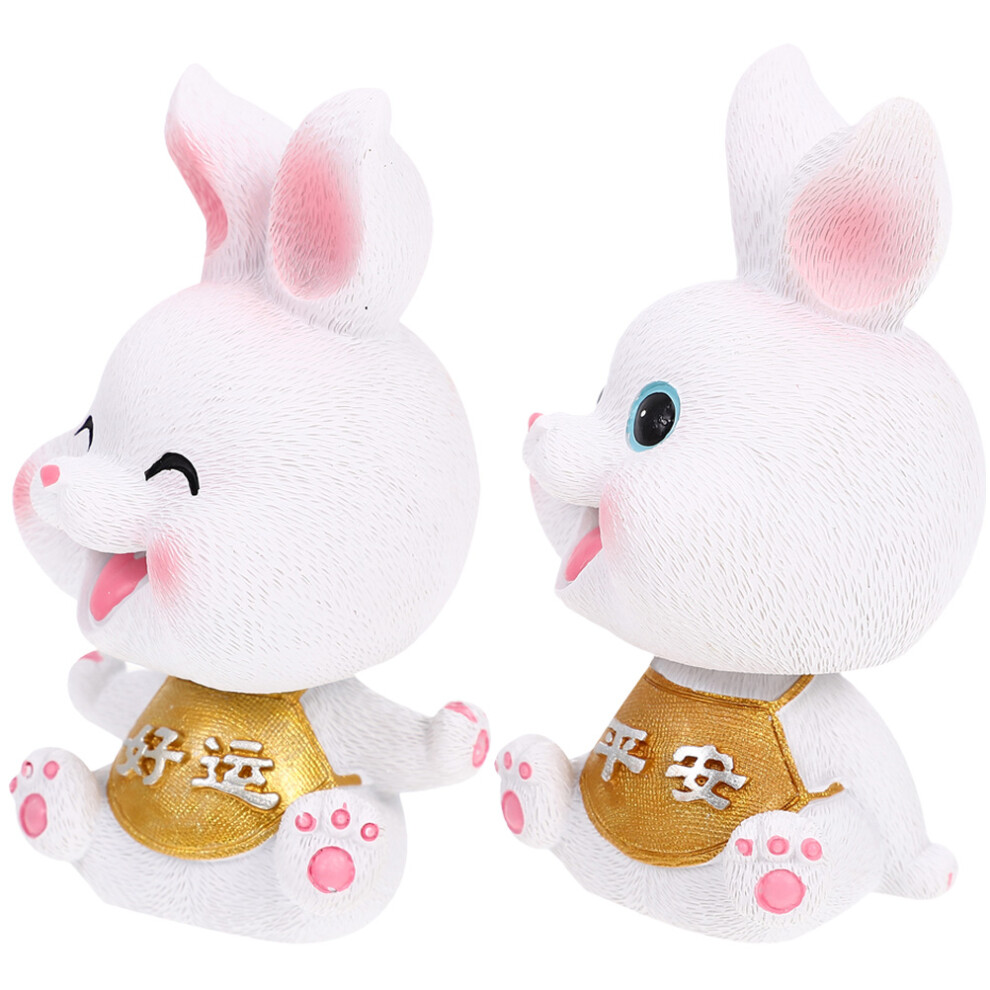 4 Pcs Rabbit Bobblehead Car Toys Bunny Figurines Lucky Safety Statues 3363006214831
