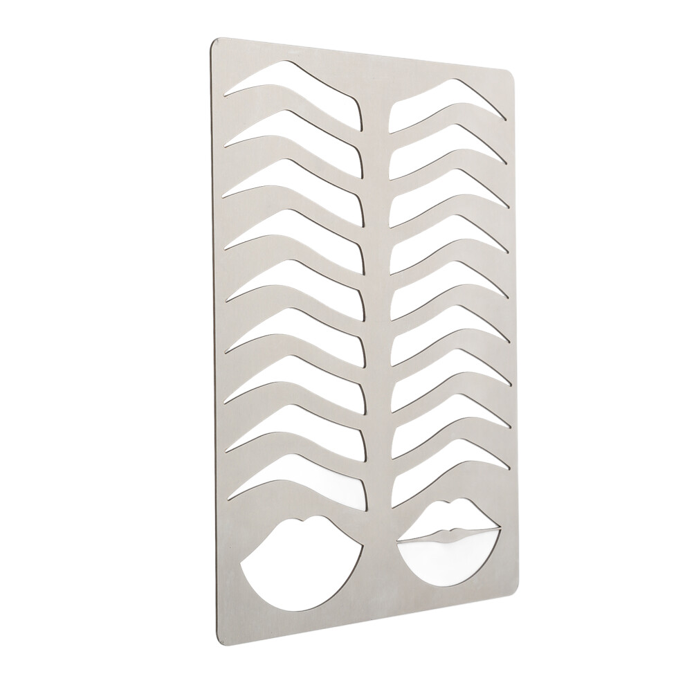 Silver Reusable Stainless Steel Eyebrow Lip Stencil, 19.6X14.5cm Brushed
