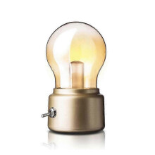 (Golden) Retro bulb bedside lamp, creative USB rechargeable night light, old-fashioned LED table lamp, small bedroom desk decorative bulb table lamp-Y