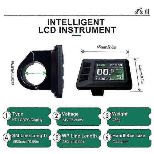 Ebike Display 24V/36V/48V for KT LCD7C Color Display 1