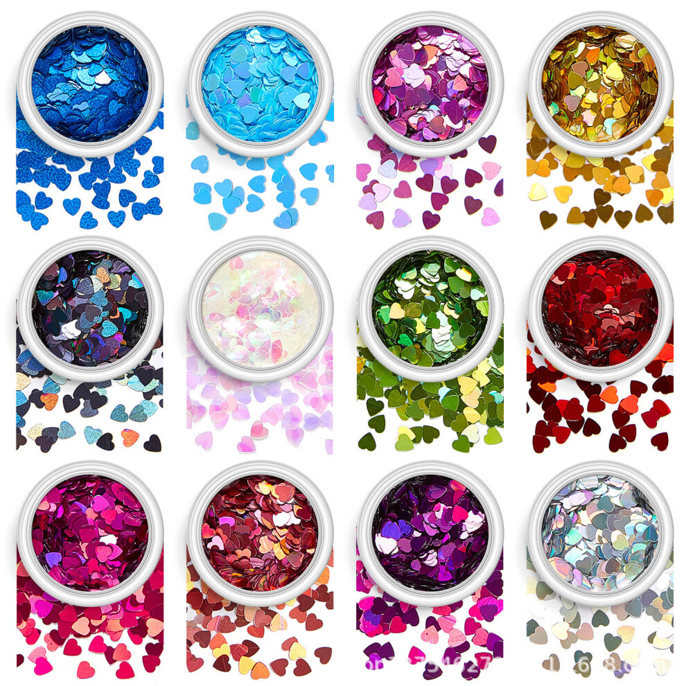 Solustre 36 Boxes Love Heart Pattern Nail Sequins For Diy