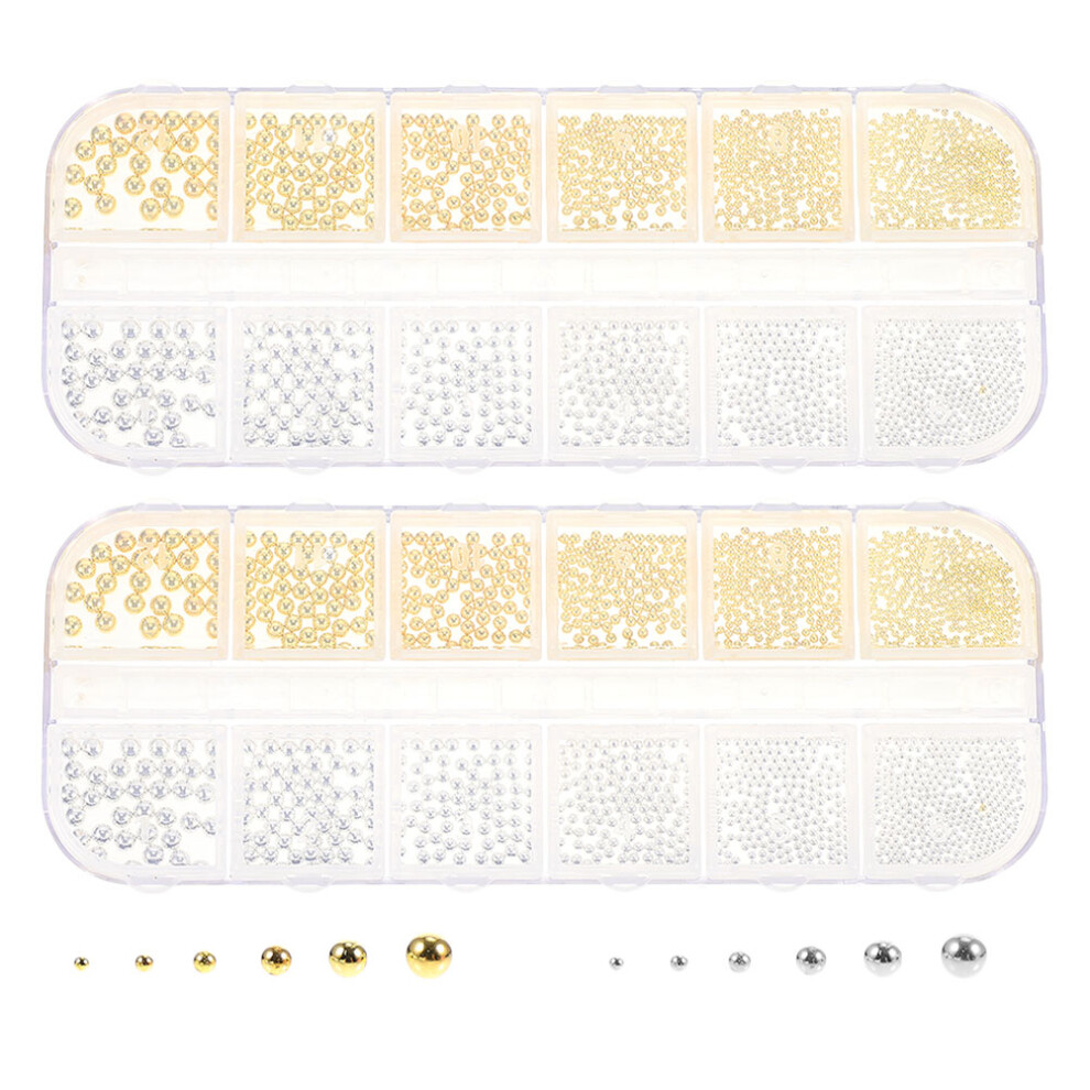 Artibetter Gold/Silver 2 Boxes Metal Nail Art Charms Caviar Beads 3D Steel Studs