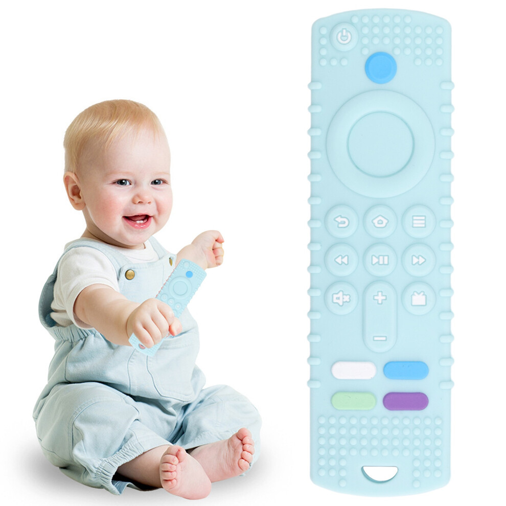 Remote Control Baby Teether Soft Silicone Gum Massager Toys Light/Blue