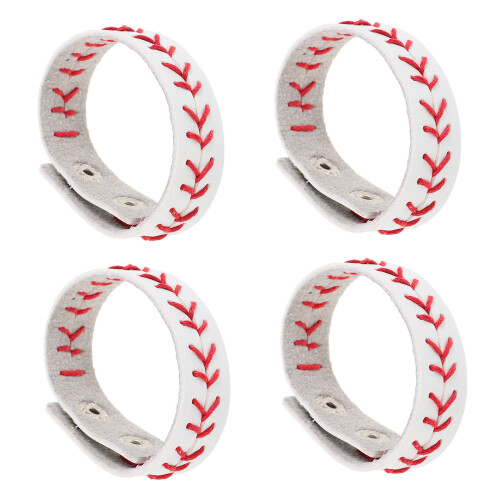 16 Pcs Pu Baseball Bracelets Adjustable Braided Wristbands