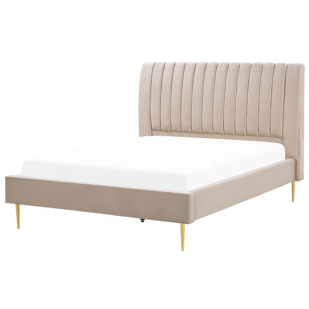 Beliani Bed Velvet Marville 140 X 200 Cm (Eu Double) Sand Beige Cream