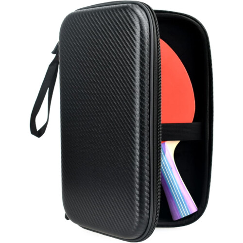Square Pingpong Paddle Case Waterproof Hard Shell Table Tennis Racket Storage Bag Zippered Black 1