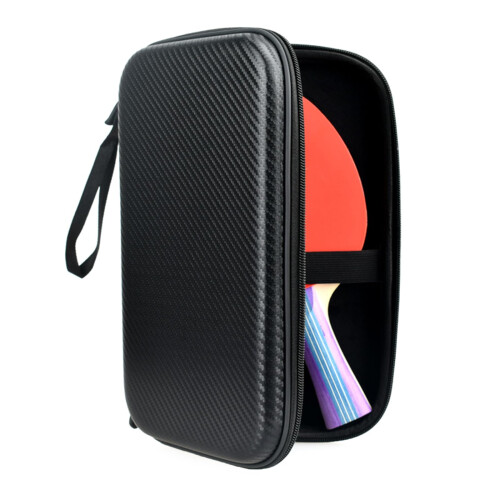 Square Pingpong Paddle Case Waterproof Hard Shell Table Tennis Racket Storage Bag Zippered Black