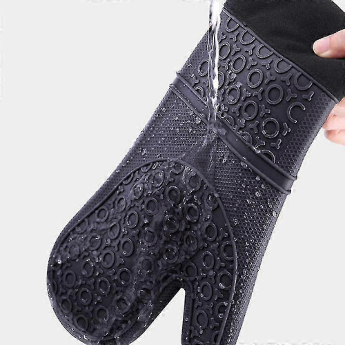 Long Silicone Heat Resistant Kitchen Oven Mitts Set Baking Bbq Gloves 2