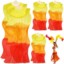 Silk Fans With Bamboo Ribs 4 Pairs 70.8 X 35.4 Inches Colorful Gradient Fabric For Dance Shows And Performance