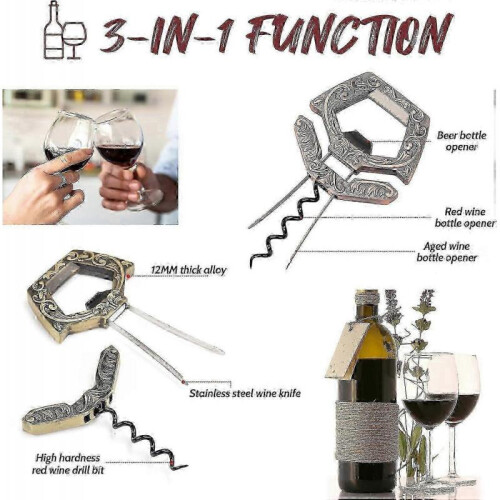 (A) Two Prong Wine Opener for Delicate Corks, 3-in-1 Cork Remover Tool for Smooth Uncorking 1