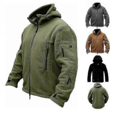 (M, Khaki) Men's Tactical Fleece Jacket Warm Military Hooded Combat