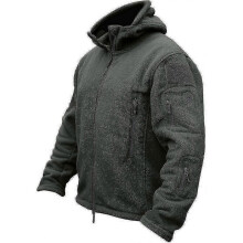 (XL, Grey) Men's Tactical Fleece Jacket Warm Military Hooded Combat