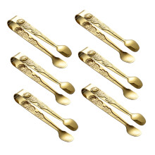 6pcs Mini Food Clips Stainless Steel Ice Cube Clip For Appetizers Desserts Sugar Cubes Tea Parties Pattern