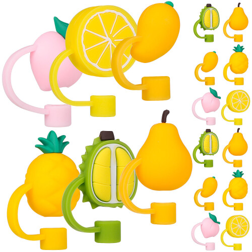 36 Pcs Silicone Straw Tips Cover Fruit Shape Reusable Lids 1