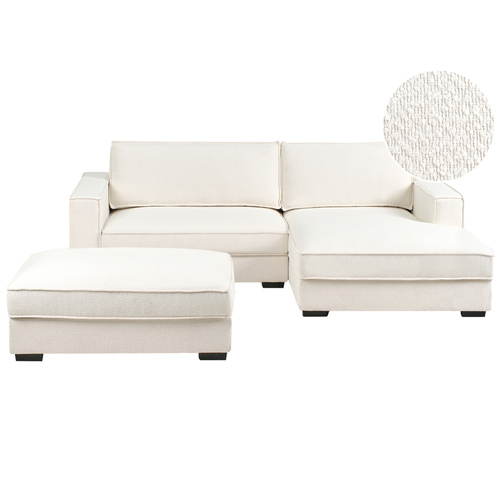 Corner Sofa RENDERS Boucle Off-White with Ottoman Left Hand