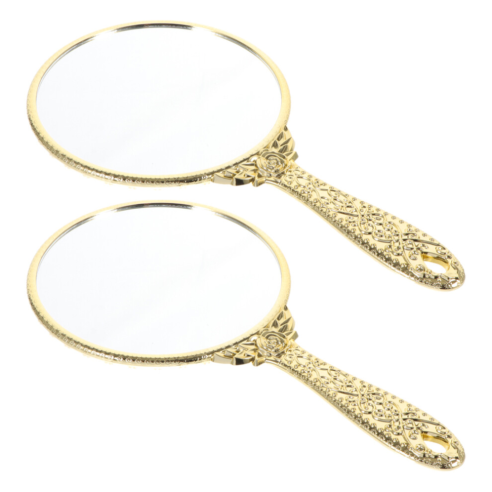 Artibetter 2Pcs Vintage Handheld Mirror With Rose Handle For Women Girls