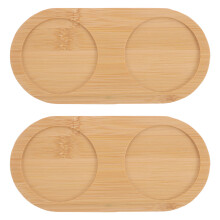 8 Pcs Bamboo Drink Coasters With 2 Slots Glass Holder Tray 7.4cm