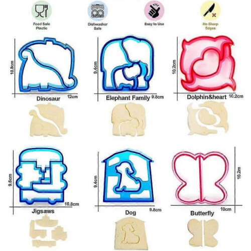 6 Pack Sandwich Cutters and Bread Crust Shape Remover Animals Shapes Cake Sandwich Bread Mold 1